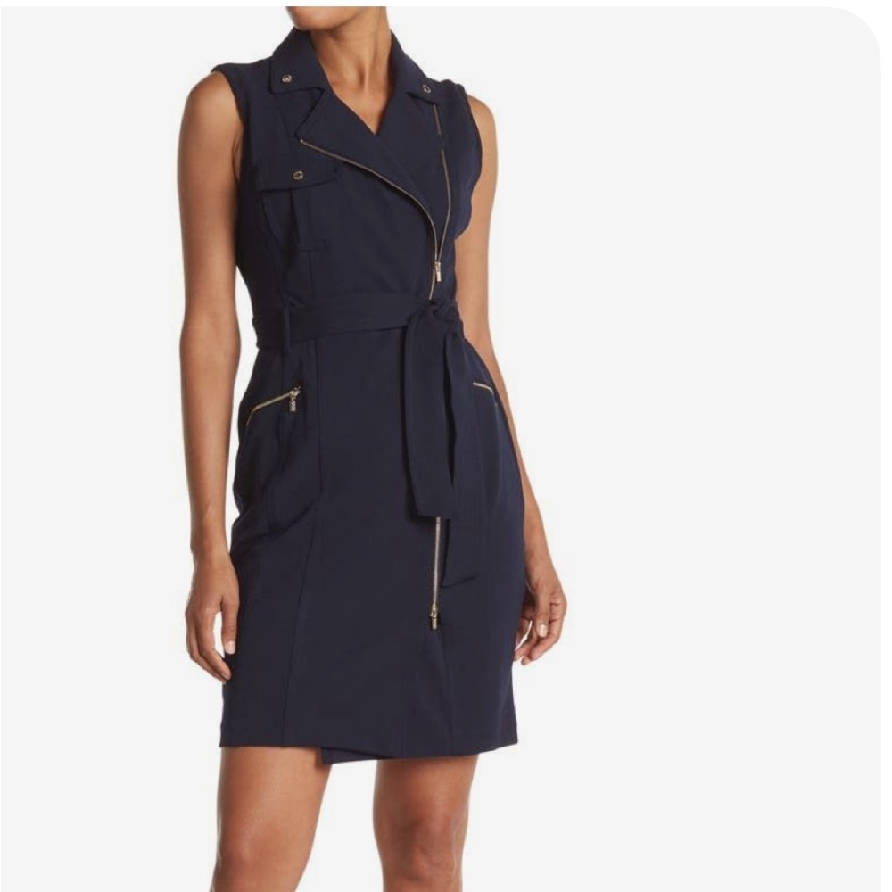 Calvin Klein Navy Dress Trench Style with Gold Details